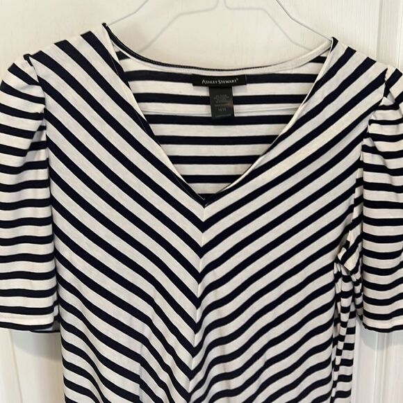 Ashley Stewart navy and white striped shirt sleeve top - Picture 4 of 5